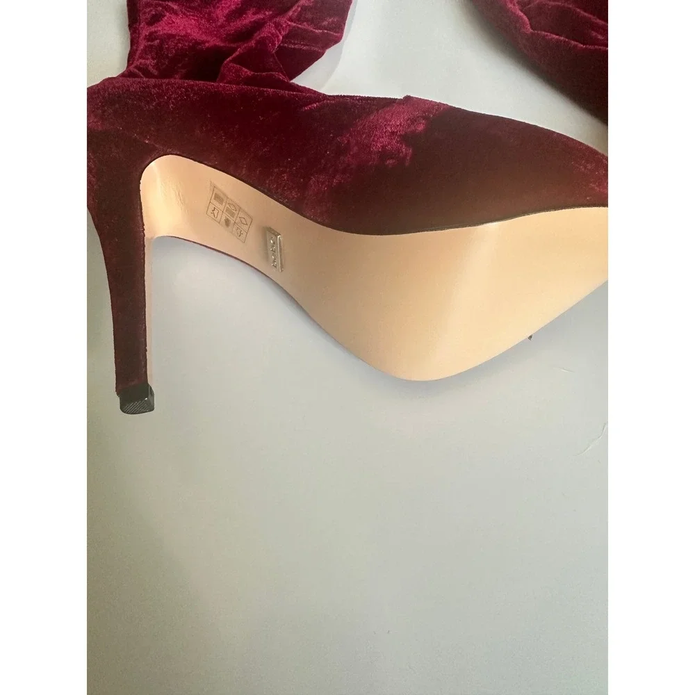 Bebe Giaa Velvet Burgundy Over The Knee Stiletto Heel Boots ‎ Size 8 Glam NWB